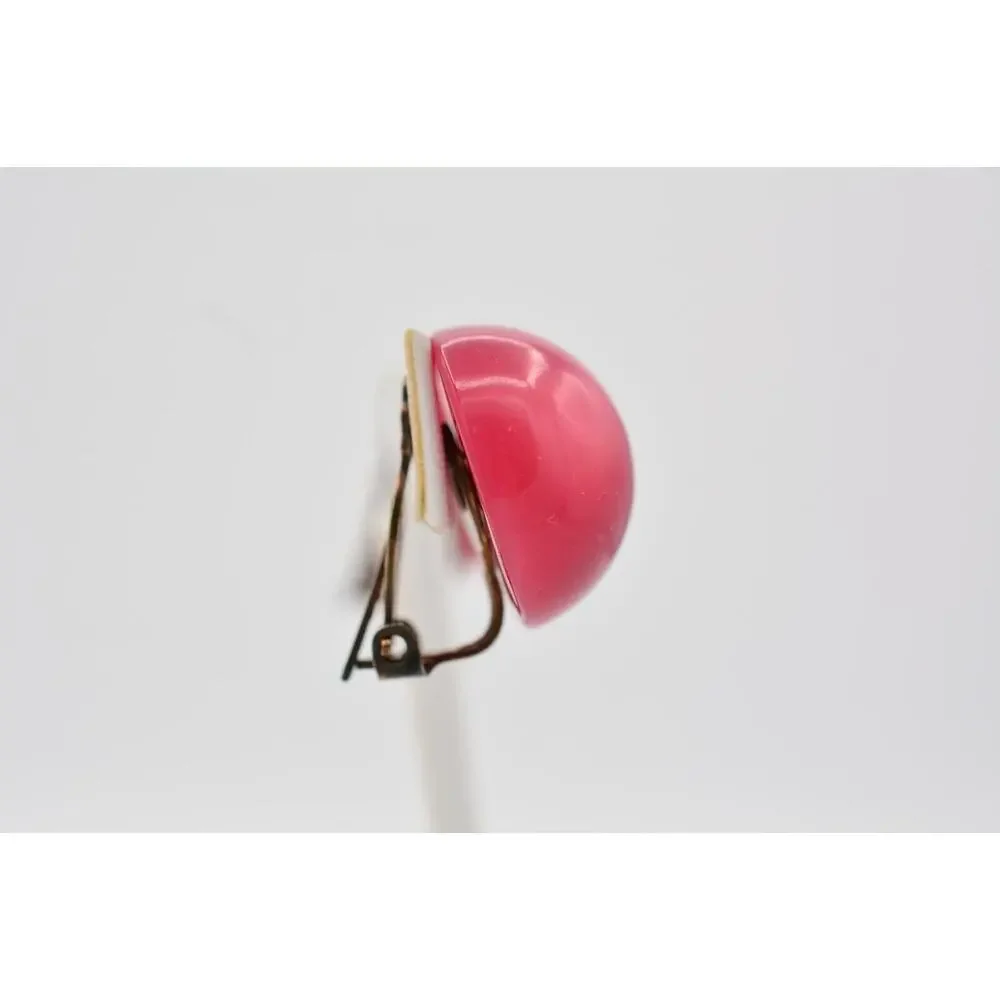 Vintage Clip On Earrings Lucite Multi-Dimension Pink Puffy Chunky Round 1980s 9L